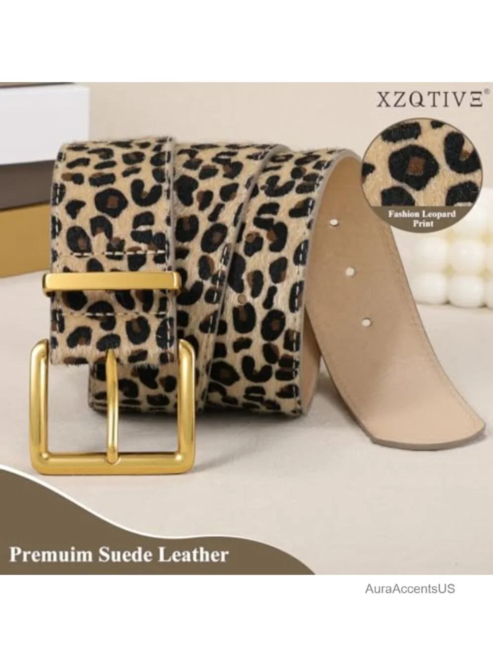 Wide Suede Belt with Gold Buckle Chunky Fashion Waist Belt